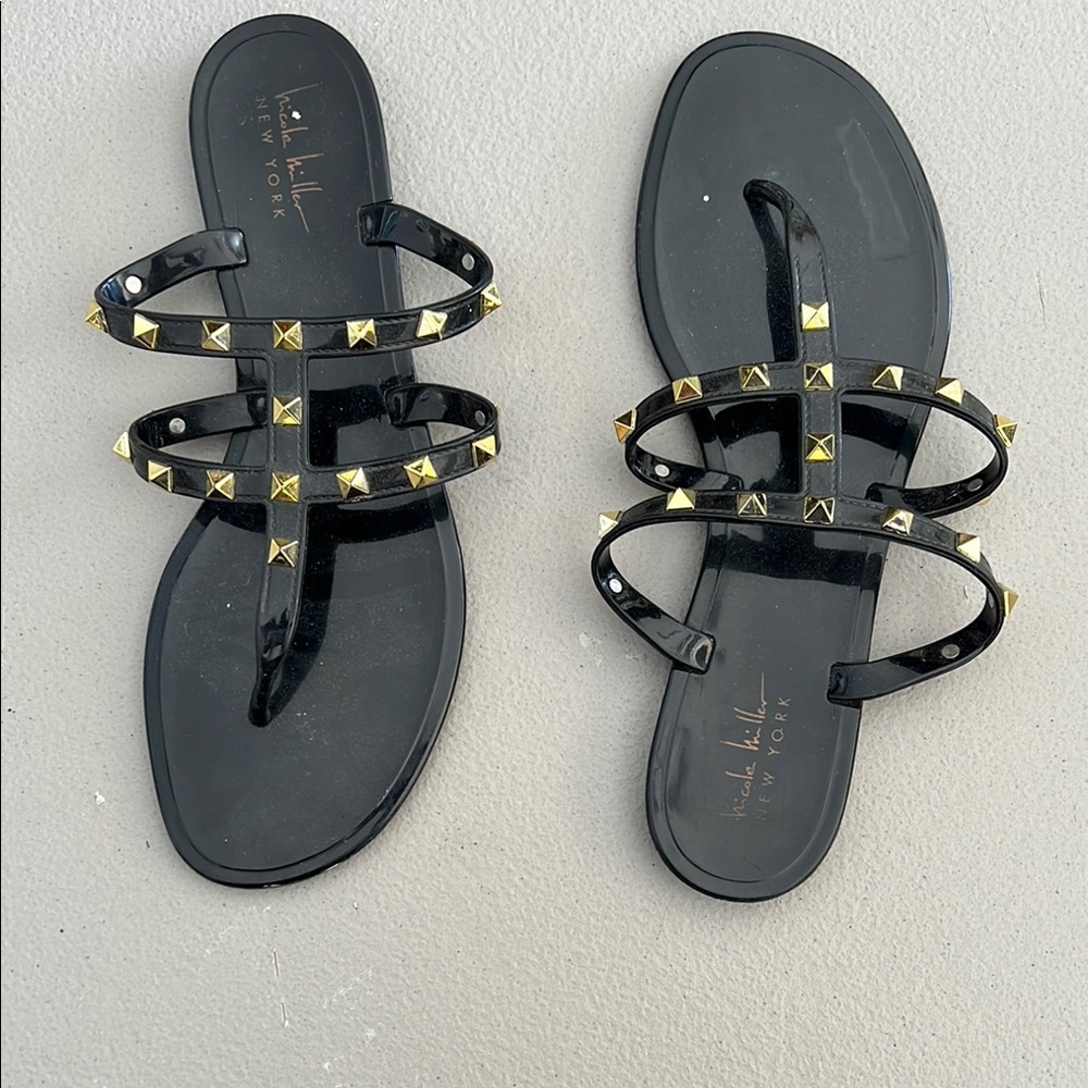 Nichole Miller Black and Gold Gladiator Sandals